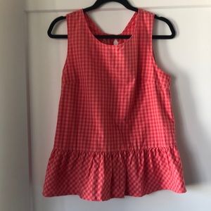 JCREW WOMEN’S STRAWBERRY PINK GINGHAM PEPLUM TOP